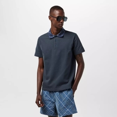Polo-Shirt Burberry Check Collar Cotton - Navy