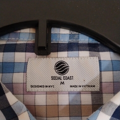 Sơ mi cộc tay Social Coast Men's Stretch Plaid Button Down - Cream / Navy-Blue-Pastel Pink