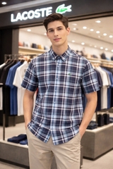 Áo Sơ Mi Nam Lacoste Regular Fit Navy Short-Sleeved Checked Shirt