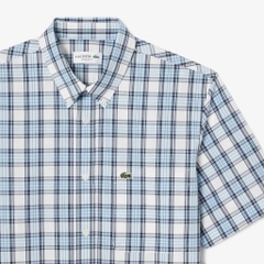 Sơ mi Lacoste Cộc Tay Caro Xanh Trắng