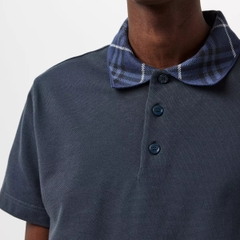Polo-Shirt Burberry Check Collar Cotton - Navy