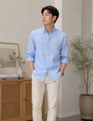 Sơ mi dài tay Polo Raplauren xanh trơn - Classic Fit