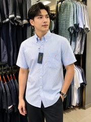 Sơ mi cộc tay Polo Raplauren Xanh nhạt kẻ - RL Untucked Fit