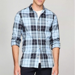 Sơ mi tommy dài tay caro xanh nhạt ghi