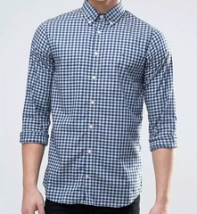 Sơ mi dài tay Tommy caro xanh đen kẻ nhỏ