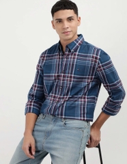 Sơ mi dài tay tommy hồng trắng kẻ nhỏ