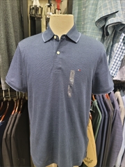 Polo tommy navy nhạt cổ kẻ sọc