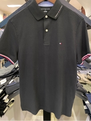 Polo tommy đen cổ chữ