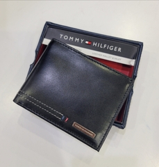 Ví Tommy đen trơn logo bạc