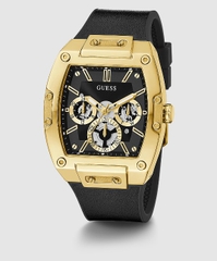 Đồng hồ nam G U E S S Gold Tone Case Black Genuine Leather Silicone Watch GW0202G1
