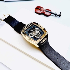 Đồng hồ nam G U E S S Gold Tone Case Black Genuine Leather Silicone Watch GW0202G1