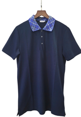 Polo-Shirt Burberry Check Collar Cotton - Navy