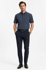Sơ mi cộc tay Polo Club - Caro xanh navy