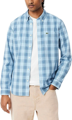 Sơ mi dài tay Lacoste Men's Check Print Stretch Shirt - Rill, Limestone, & Gipsy