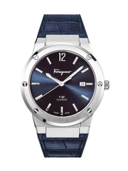 Đồng hồ nam Salvatore Ferragamo F80 - Blue viền bạc mặt xanh