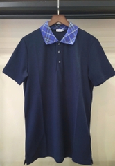 Polo-Shirt Burberry Check Collar Cotton - Navy