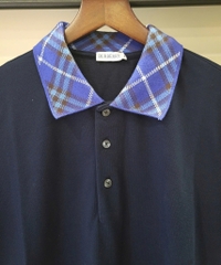 Polo-Shirt Burberry Check Collar Cotton - Navy