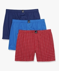 Quần Boxer Nautica Men's Cotton Woven 3 Pack - Blue Depths/Pro Blue/Anchor Print Cerise