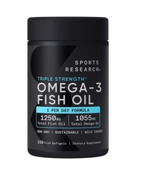 Dầu cá Sports Research Omega-3 Fish Oil Triple Strength –  Bổ sung Omega-3 chất lượng cao, hỗ trợ tim mạch và sức khỏe tổng thể mỗi ngày -150 viên