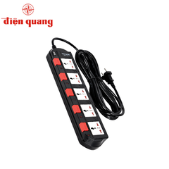 Ổ cắm Điện Quang ĐQ ESK 2B SM750SL (5lỗ, 3chấu, 5 công tắc, dây2m, màu đỏ đen).