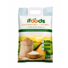 Gạo ST25 sữa-xát mộc, đặc sản Sóc Trăng-Ifoods, túi (5kg).