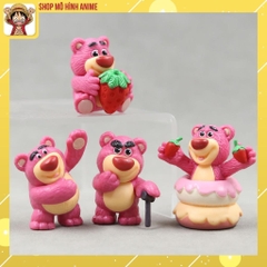 Bộ 4 Mô Hình Gấu Dâu Lotso, Hoạt Hình Disney Cao 5cm, Mô Hình Decor Trang Trí, Bộ Sưu Tập Nhân Vật Yêu Thích