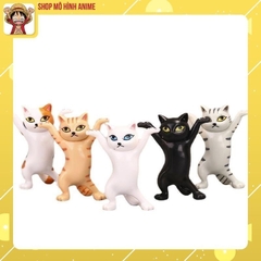 Mô Hình 5 Mèo Giơ Tay, Cao 5cm, Mô Hình Mèo Để Bàn, Decor Trang Trí Bánh Kem, Bộ Sưu Tập Mèo