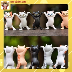 Mô Hình 5 Mèo Giơ Tay, Cao 5cm, Mô Hình Mèo Để Bàn, Decor Trang Trí Bánh Kem, Bộ Sưu Tập Mèo