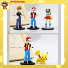 Bộ 8 Mô Hình Nhân Vật Pokemon, Pikachu, Gengar, Hitokage Và Các Huấn Luyện Viên Cao 8cm, Mô Hình Decor Trang Trí