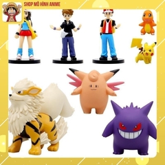 Bộ 8 Mô Hình Nhân Vật Pokemon, Pikachu, Gengar, Hitokage Và Các Huấn Luyện Viên Cao 8cm, Mô Hình Decor Trang Trí