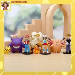 Bộ 8 Mô Hình Nhân Vật Pokemon, Pikachu, Gengar, Hitokage Và Các Huấn Luyện Viên Cao 8cm, Mô Hình Decor Trang Trí