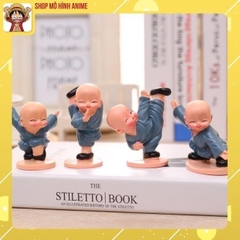 Mô Hình 4 Chú Tiểu KungFu, Decor Trang Trí Phòng Học, Làm Việc, Taplo Ô Tô