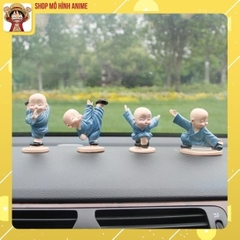 Mô Hình 4 Chú Tiểu KungFu, Decor Trang Trí Phòng Học, Làm Việc, Taplo Ô Tô