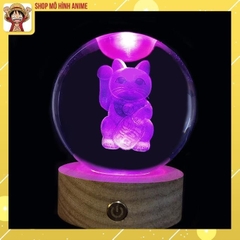 Đèn Quả Cầu Pha Lê Mèo Thần Tài, Mèo May Mắn, Đèn Ngủ, Decor Trang Trí, Phong Thủy, Quà Tặng Sinh Nhật