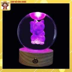 Đèn Quả Cầu Pha Lê Mèo Thần Tài, Mèo May Mắn, Đèn Ngủ, Decor Trang Trí, Phong Thủy, Quà Tặng Sinh Nhật