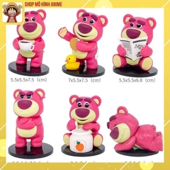 Bộ 6 Mô Hình Gấu Dâu Lotso Dễ Thương Món Tráng Miệng, Cao 8cm Nhựa PVC Cao Cấp, Mô Hình Decor Trang Trí, Bộ Sưu Tập