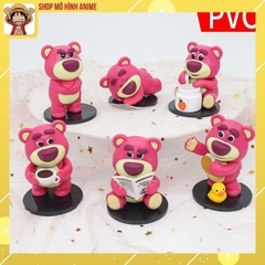 Bộ 6 Mô Hình Gấu Dâu Lotso Dễ Thương Món Tráng Miệng, Cao 8cm Nhựa PVC Cao Cấp, Mô Hình Decor Trang Trí, Bộ Sưu Tập