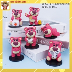 Bộ 6 Mô Hình Gấu Dâu Lotso Dễ Thương Món Tráng Miệng, Cao 8cm Nhựa PVC Cao Cấp, Mô Hình Decor Trang Trí, Bộ Sưu Tập
