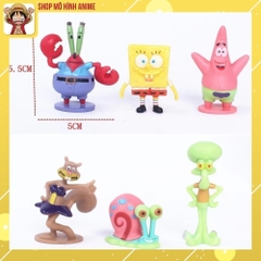 Mô Hình 6 Nhân Vật Chú Bọt Biển Tinh Nghịch, SpongeBob SquarePants Cao 6cm, Mô Hình Decor Trang Trí, Bộ Sưu Tập Nhân Vật