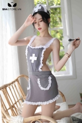 SMS322 - đồ ngủ cosplay y tá 2 dây đan chéo và quần lọt khe sexy