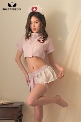 SMS324 - cosplay y tá với áo sơ mi croptop và chân váy xếp ly