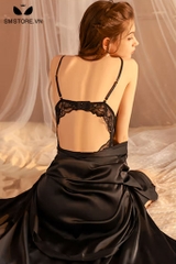 SMS006 - Váy ngủ 2 dây mỏng sexy phối ren xuyên thấu kèm áo choàng