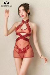 SMS017 - Áo ngủ sexy thiết kế trong suốt hở bạo & quần lót lọt khe