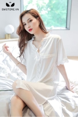 SMS021 - Xuyên thấu áo sơ mi trắng mặc ngủ vải mỏng dáng dài gợi cảm