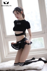 SMS134 - Cosplay cảnh sát áo croptop đai ngang với chân váy ngắn