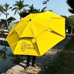 Dù Vàng Fun Fishing dù câu cá 2 tầng 2m4 Khung Hợp Kim Cao Cấp, Có Chân Neo Gió