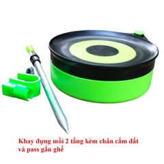Khay Đựng Mồi Câu Cá 2 Tầng, Có Kèm Chống Đất Và Pass Gắn Ghế