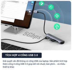 Ugreen 5-trong-1: USB-C to HDMI 4K/30Hz & 4*USB 3.0 Hub - Model 20197