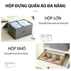 Hộp đựng quần áo, hộp lưu trữ chăn ga gối nệm vải lanh không dệt loại dày có nắp đậy và khóa kéo LH-3101