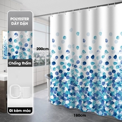 Rèm nhà tắm Poliester hoạt tiết Cánh Hoa Xanh, chất liệu cao cấp không thấm nước, rèm lắp cho gia đình, khách sạn